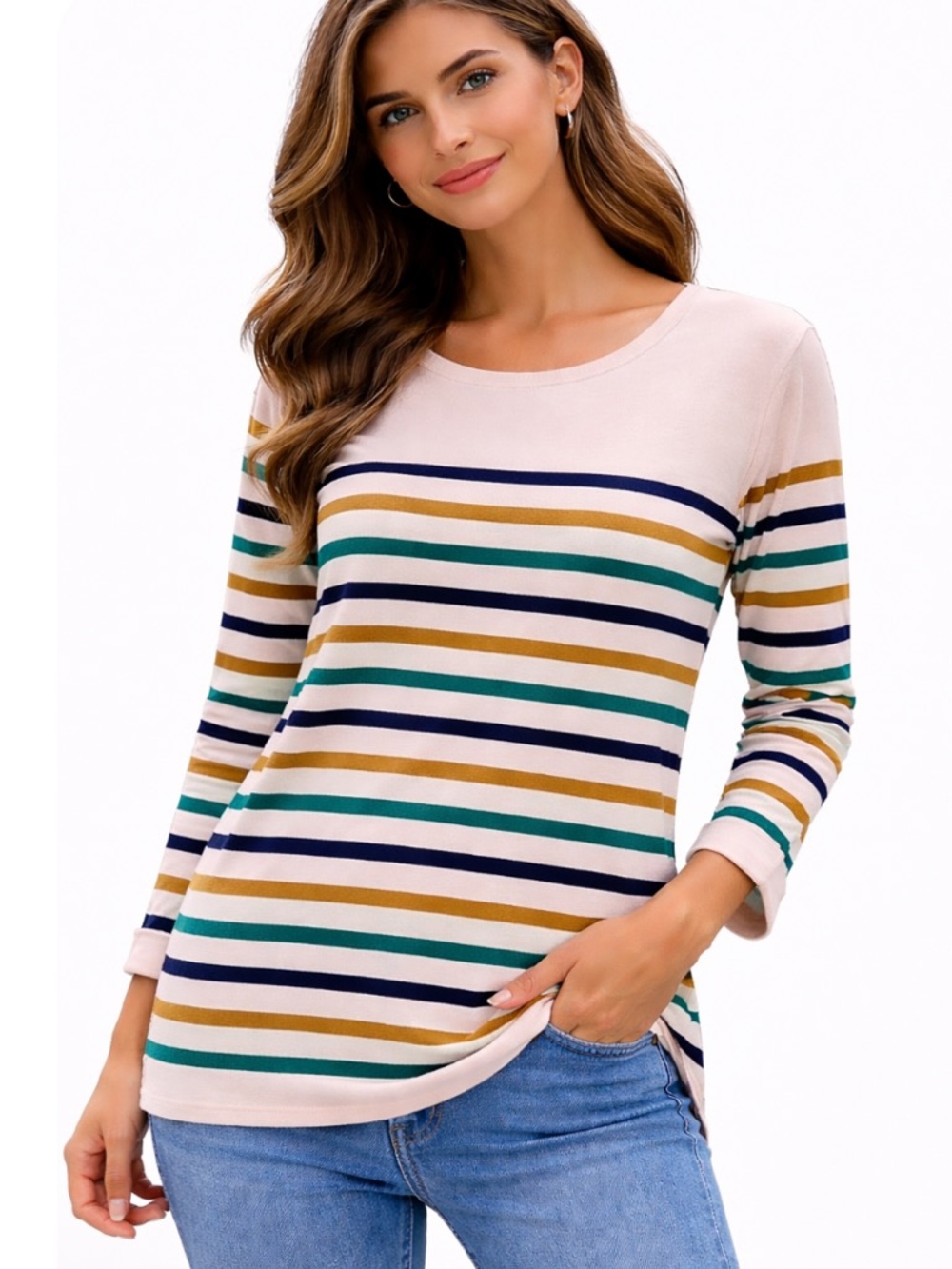 J Crew Striped Boatneck Tunic Top Long Sleeve Cotton Women's Size Medium